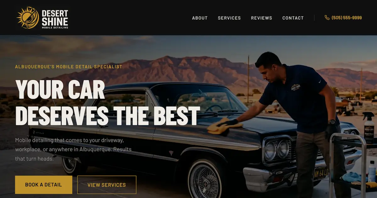 Screenshot of Desert Shine Mobile Detailing website